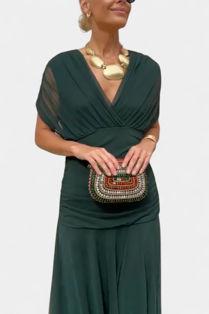 Magda™ | Vestido largo de flores com decote em V