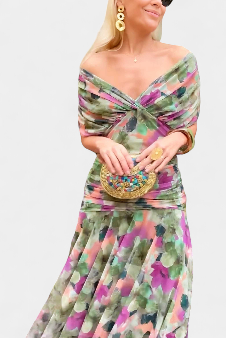 Magda™ | Vestido largo de flores com decote em V