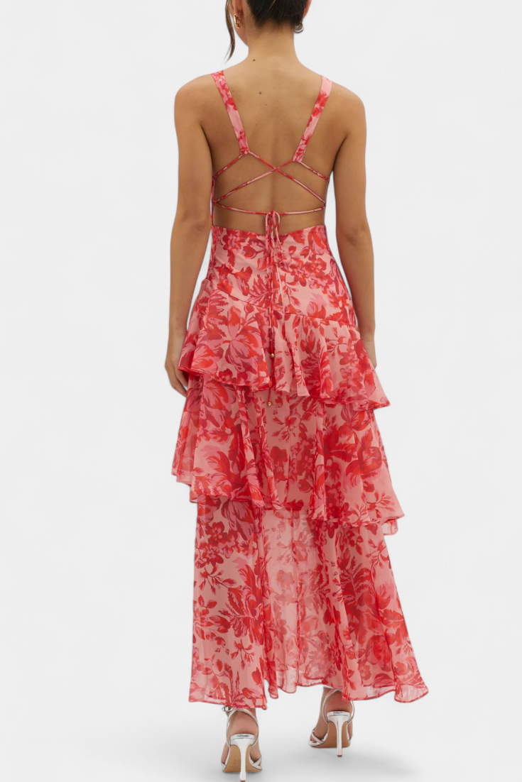 Domenica - Vestido de chiffon com decote em V e camadas fluidas