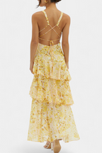 Domenica - Vestido de chiffon com decote em V e camadas fluidas