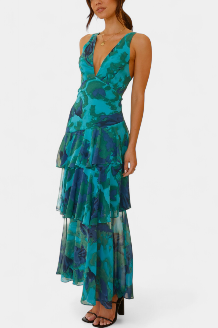 Domenica - Vestido de chiffon com decote em V e camadas fluidas