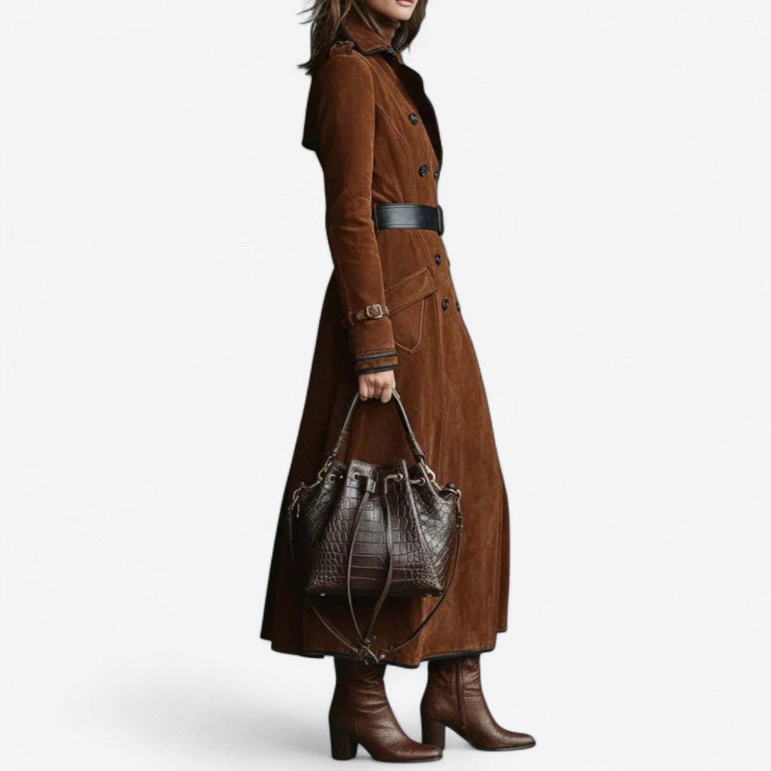 Nathaly™ Trench em pele nobuck